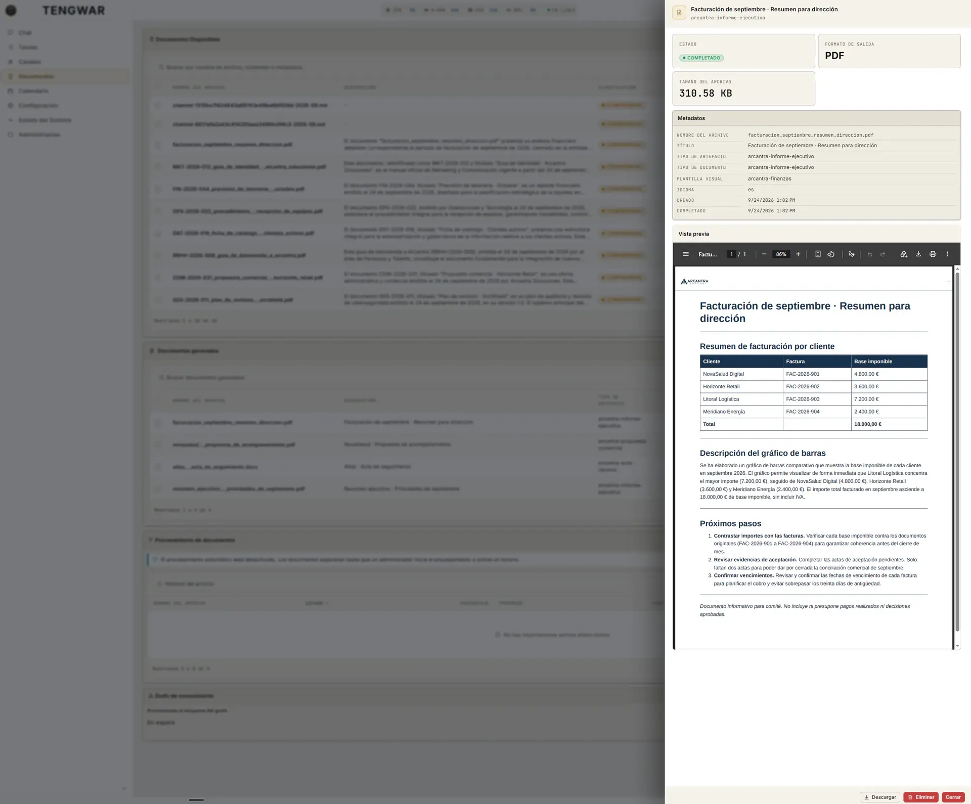 Preview of a generated PDF report