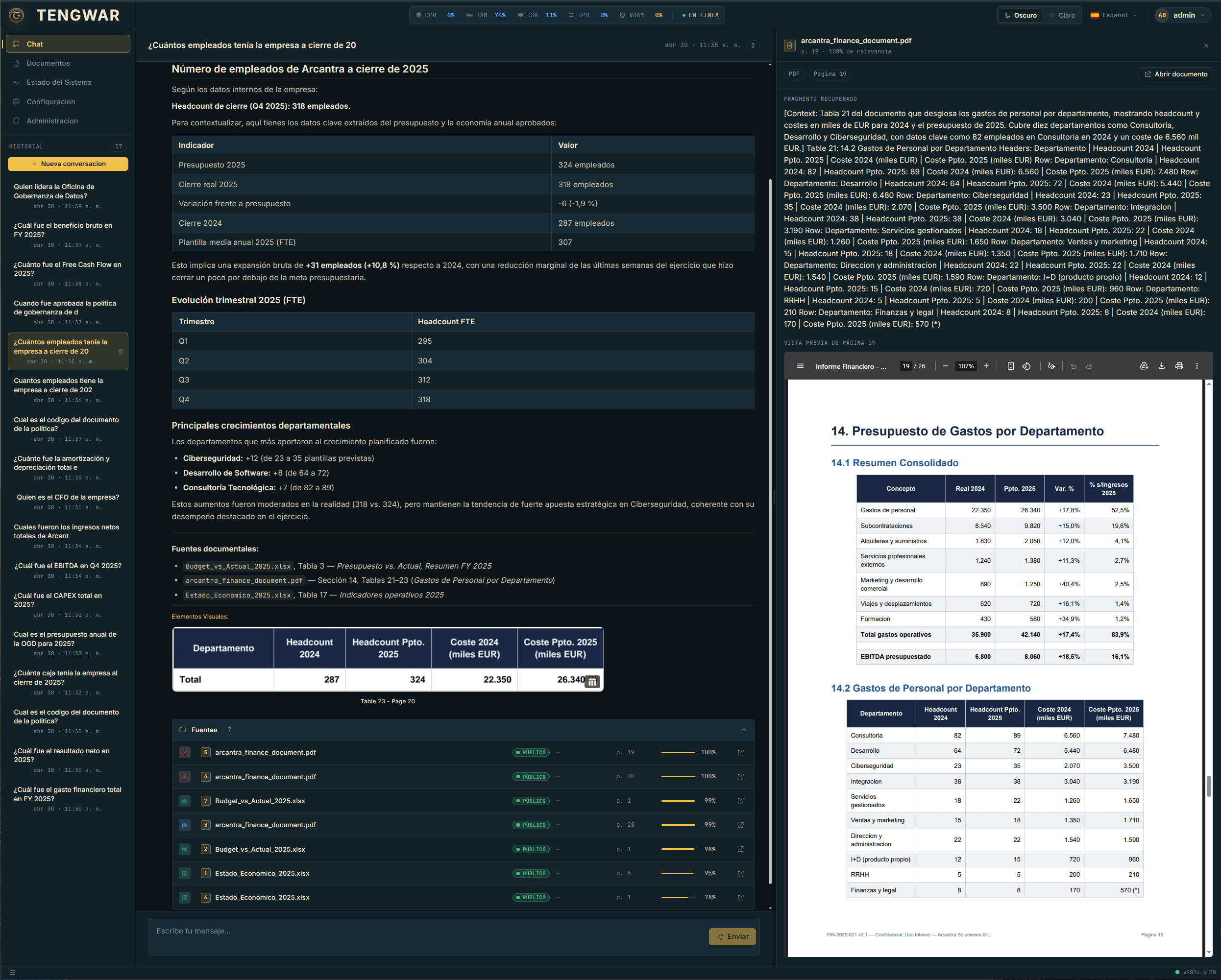 TENGWAR — Plataforma RAG Empresarial interface